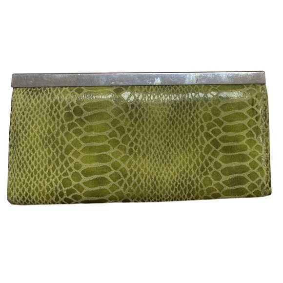 Vintage Green Snake Print Clutch Wallet With Metal Frame - Picture 2 of 5